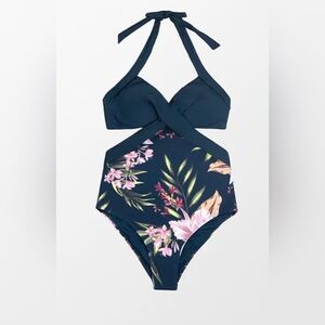 Cupshe Winter Fantasy Wrap Front Cutout One Piece Swimsuit Size Medium NWT